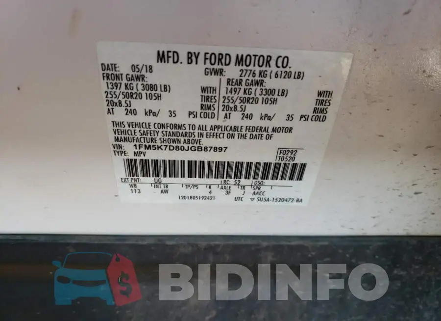 1FM5K7D80JGB87897 Photo# 10