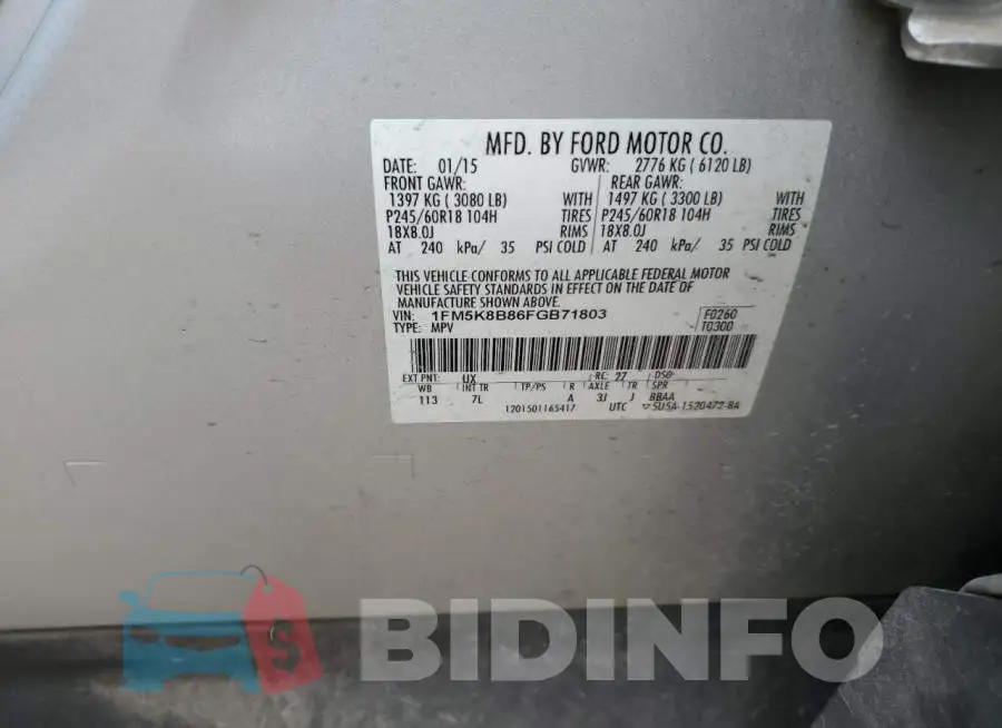 1FM5K8B86FGB71803 Photo# 10