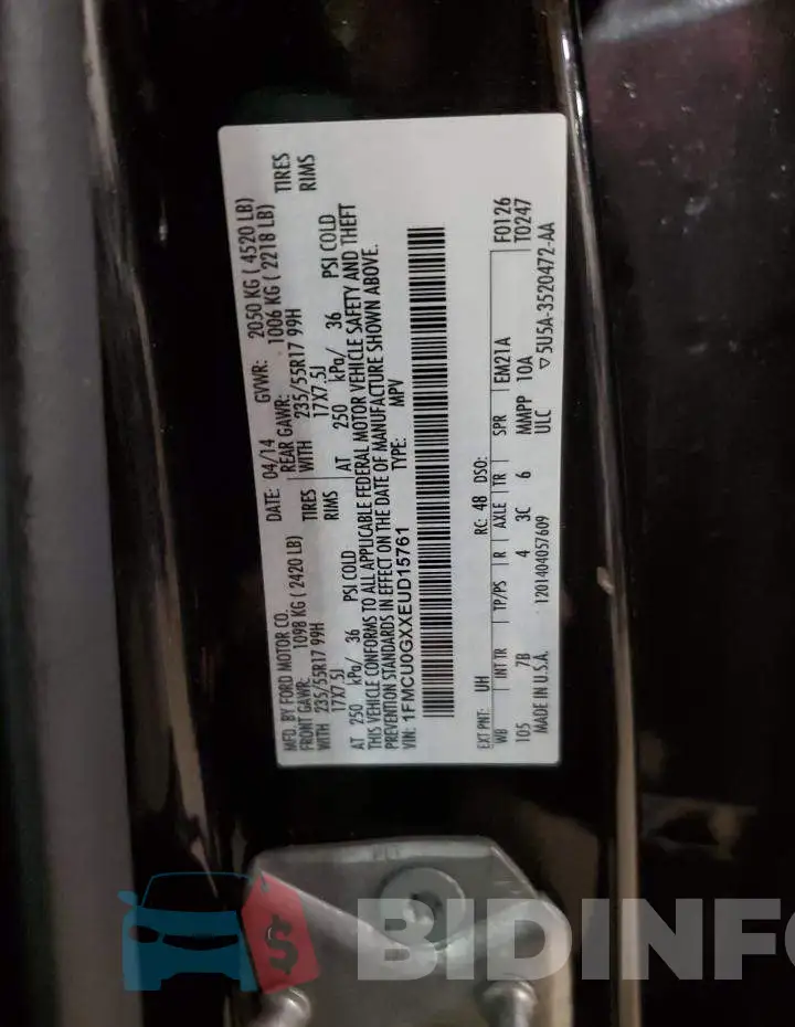 1FMCU0GXXEUD15761 Photo# 13