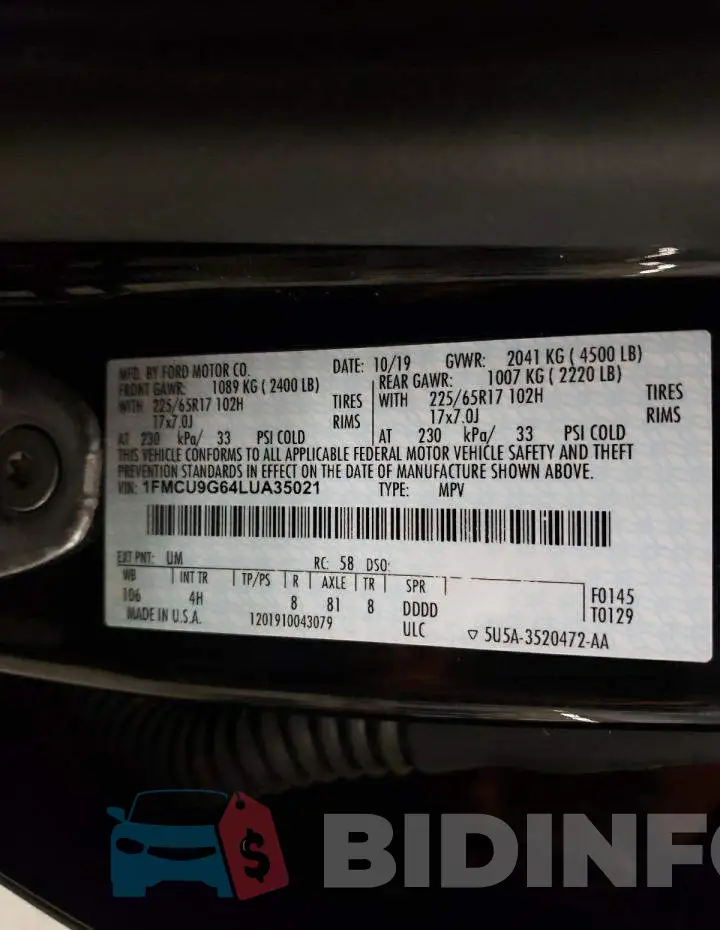 1FMCU9G64LUA35021 Photo# 13