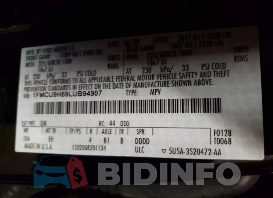 1FMCU9H69LUB94907 Photo# 10