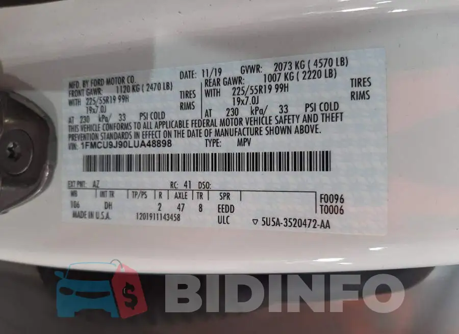 1FMCU9J90LUA48898 Photo# 13