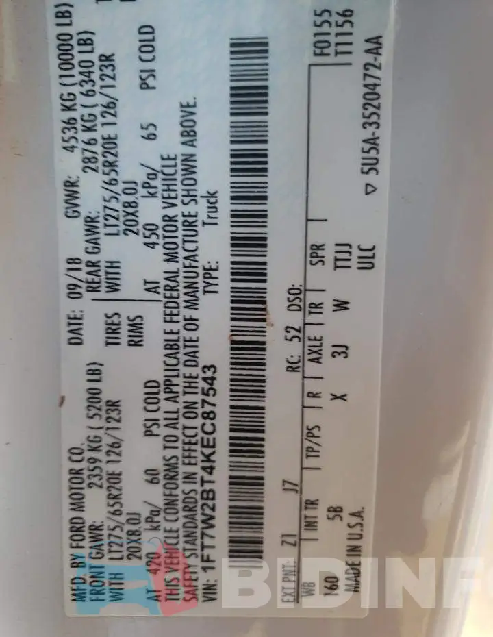 1FT7W2BT4KEC87543 Photo# 12