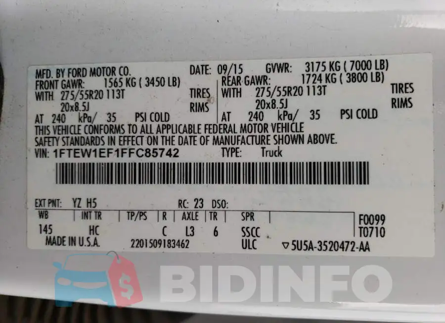 1FTEW1EF1FFC85742 Photo# 10