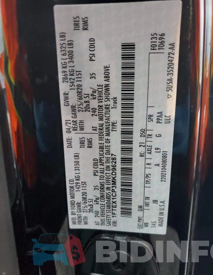 1FTEX1CP3MKD96287 Photo# 10