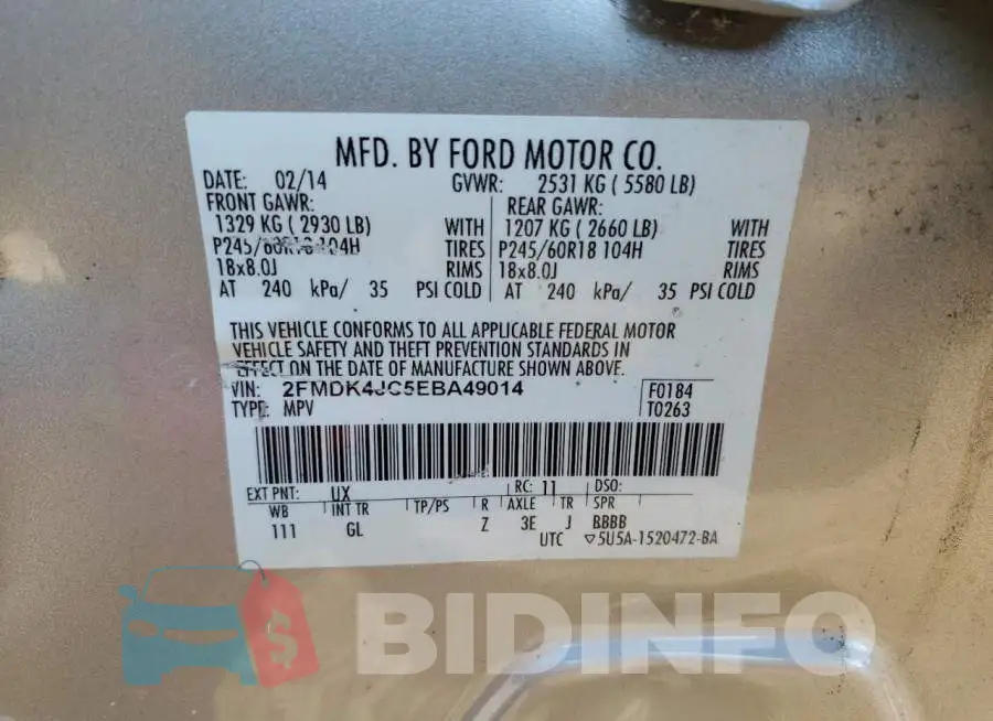 2FMDK4JC5EBA49014 Photo# 13