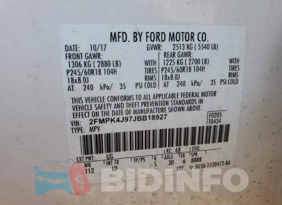 2FMPK4J97JBB18927 Photo# 10