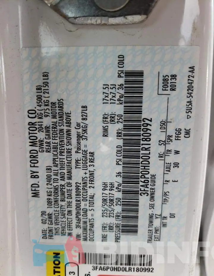 3FA6P0HD0LR180992 Photo# 10