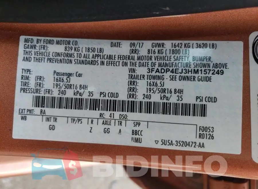 3FADP4EJ3HM157249 Photo# 10