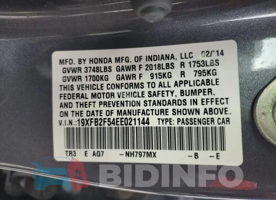 19XFB2F54EE021144 Photo# 12