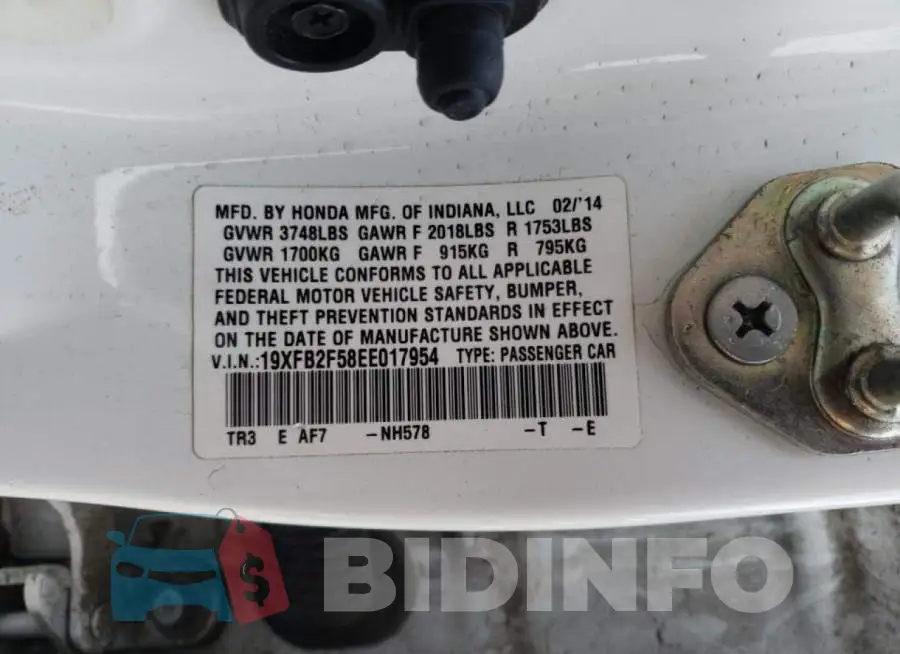 19XFB2F58EE017954 Photo# 12