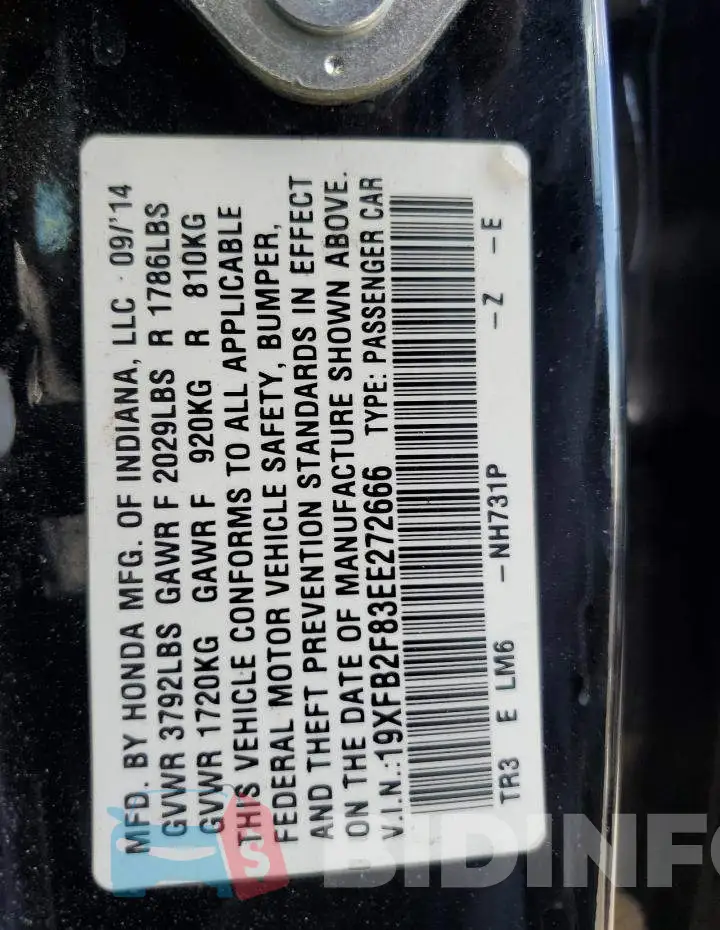 19XFB2F83EE272666 Photo# 10