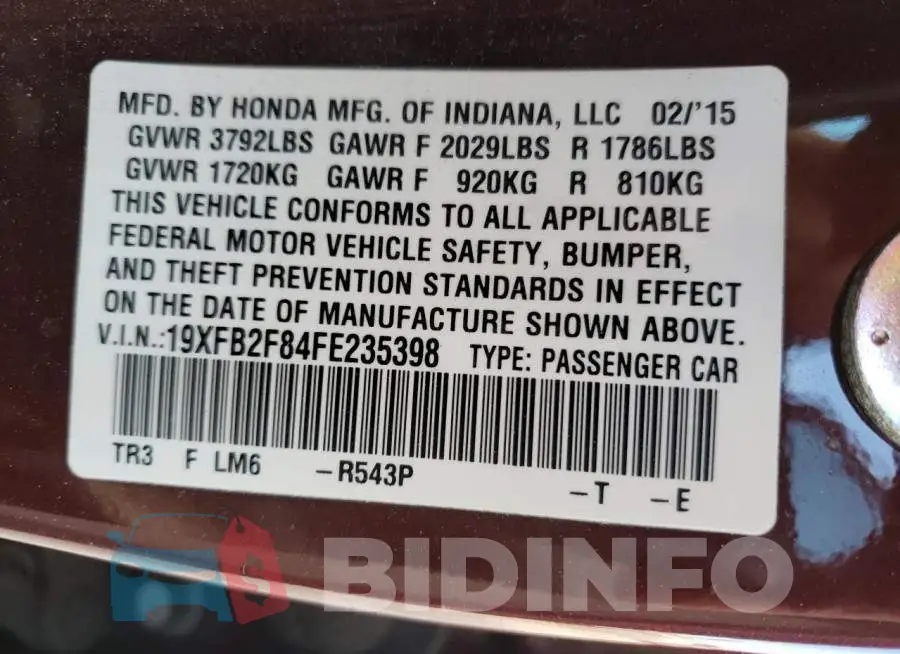 19XFB2F84FE235398 Photo# 10