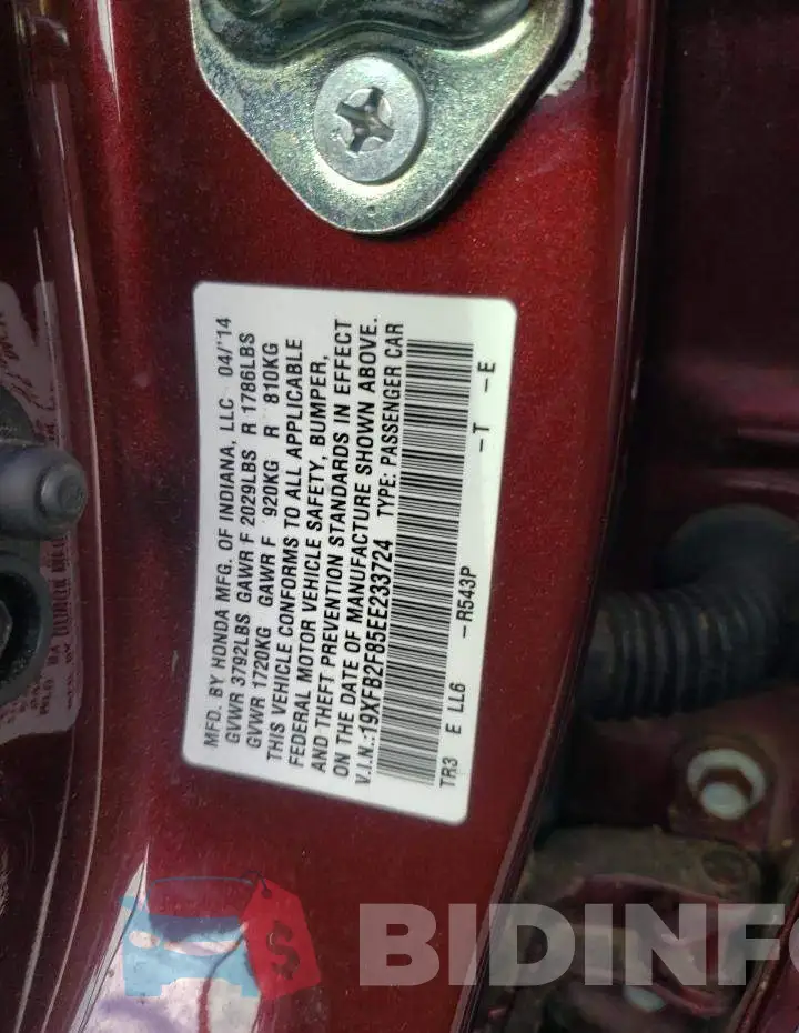 19XFB2F85EE233724 Photo# 12