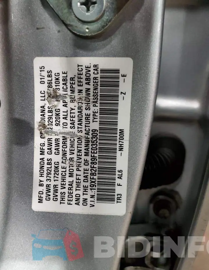 19XFB2F89FE035309 Photo# 12