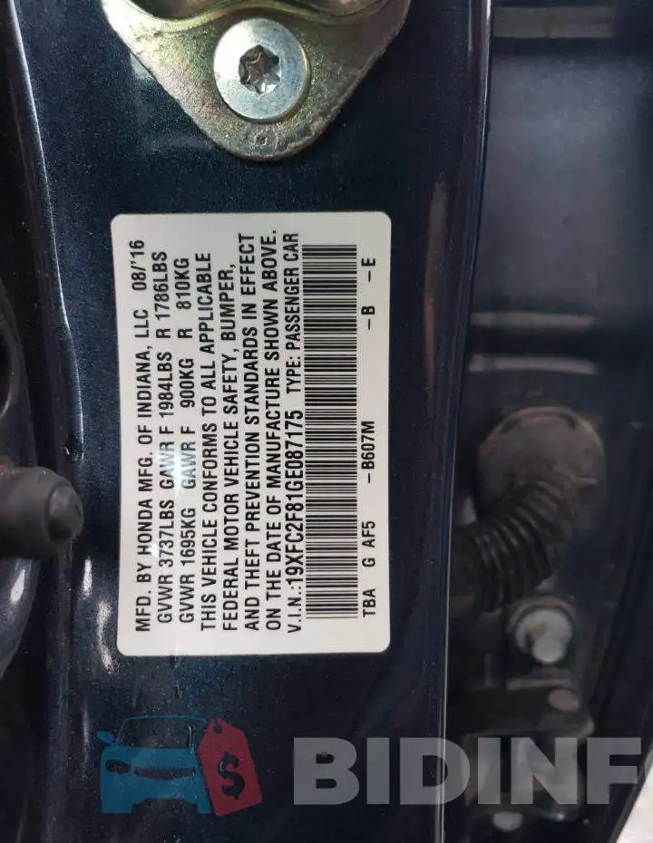 19XFC2F81GE087175 Photo# 12