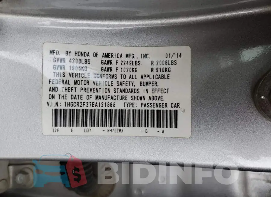 1HGCR2F37EA121868 Photo# 13