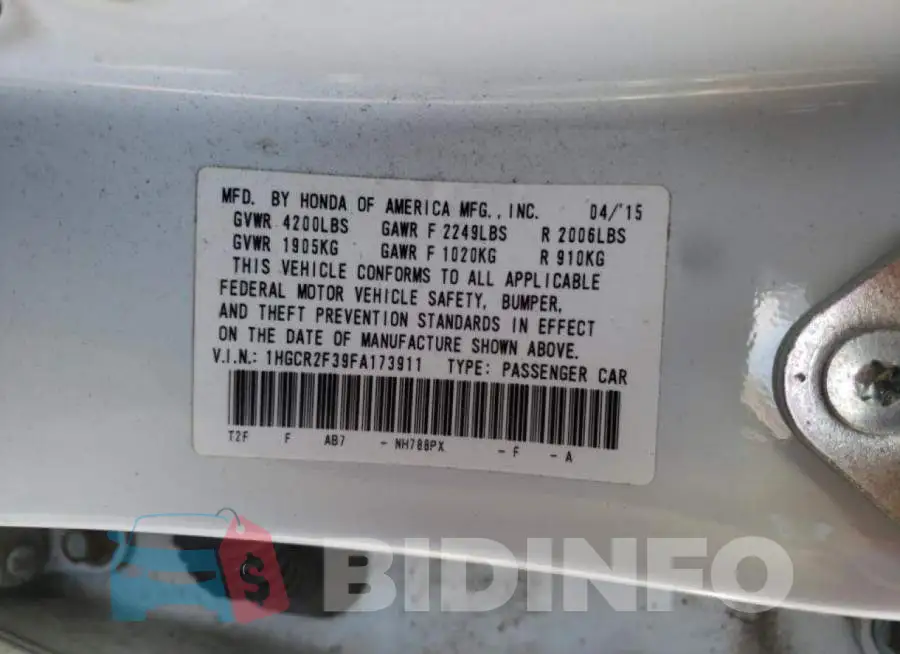 1HGCR2F39FA173911 Photo# 12