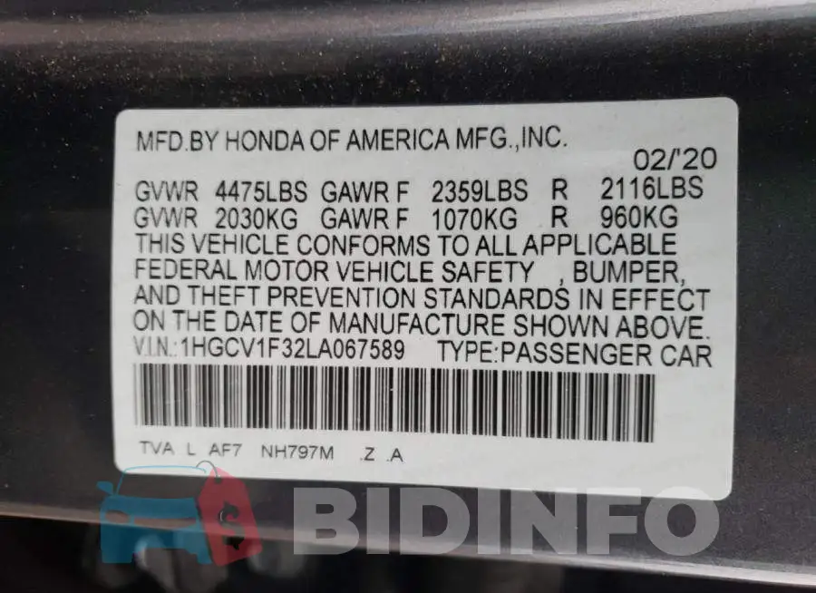 1HGCV1F32LA067589 Photo# 12