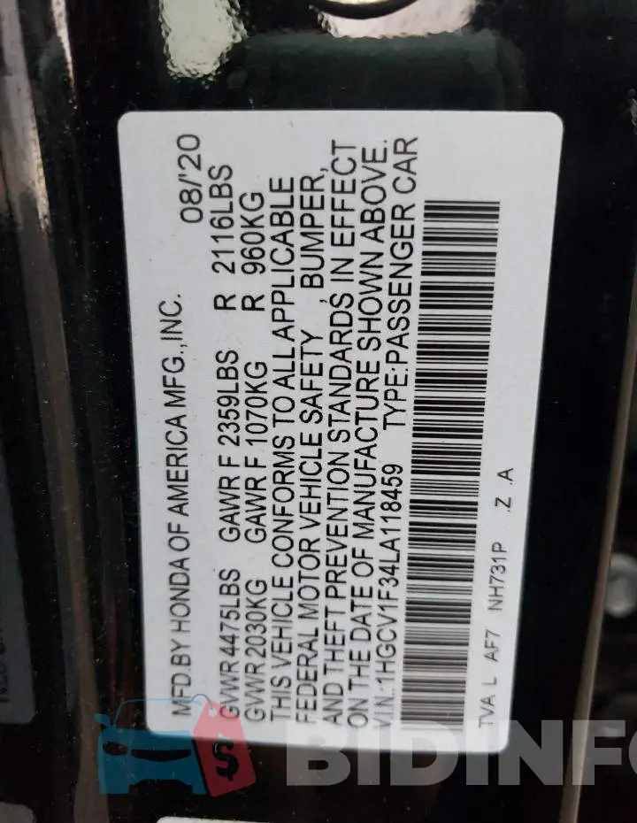 1HGCV1F34LA118459 Photo# 10