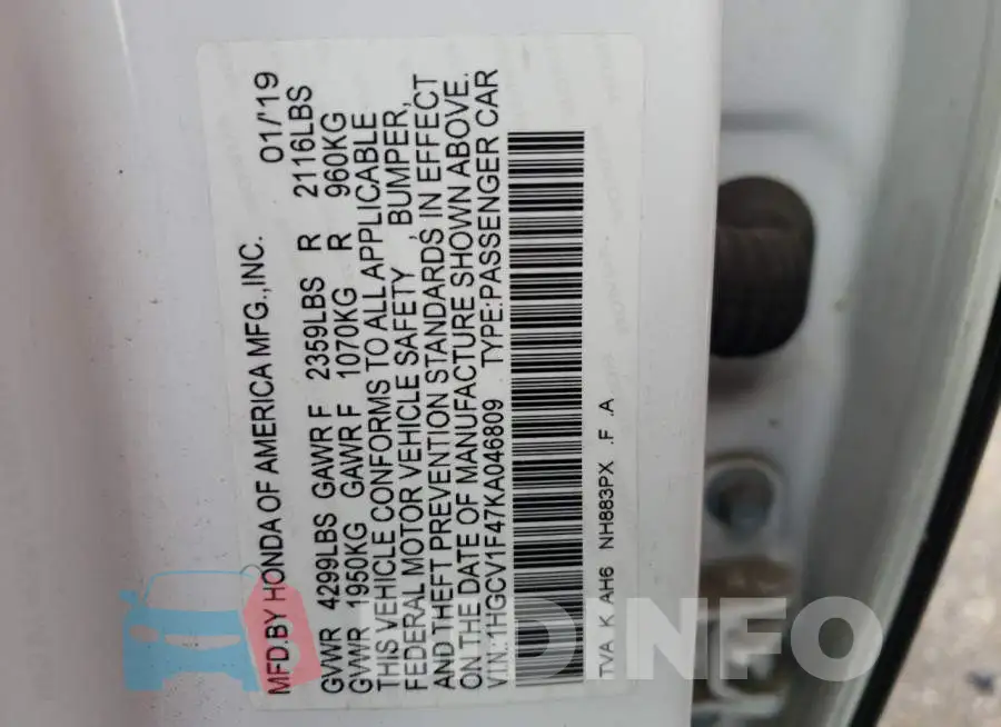 1HGCV1F47KA046809 Photo# 10