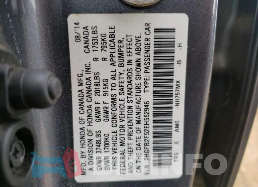 2HGFB2F52EH552946 Photo# 12