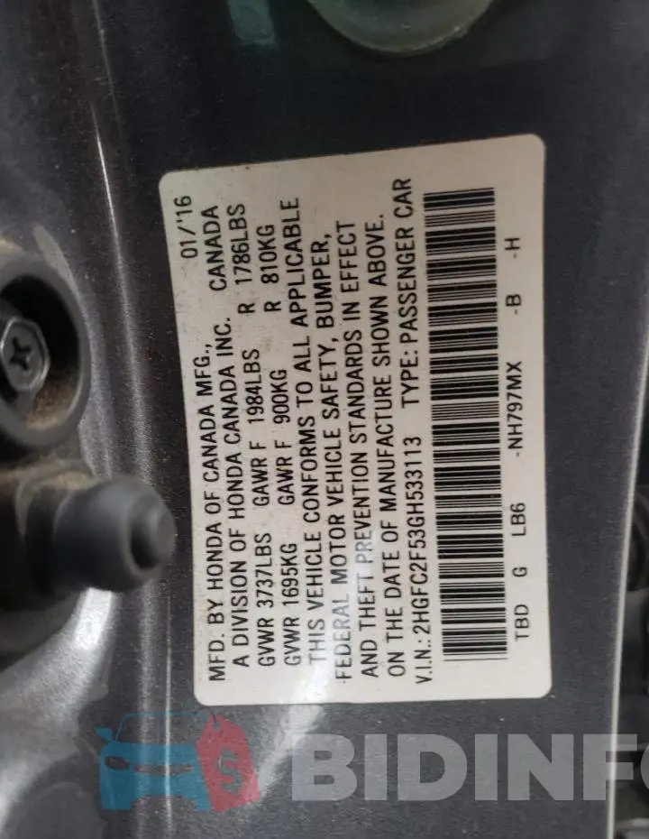 2HGFC2F53GH533113 Photo# 12