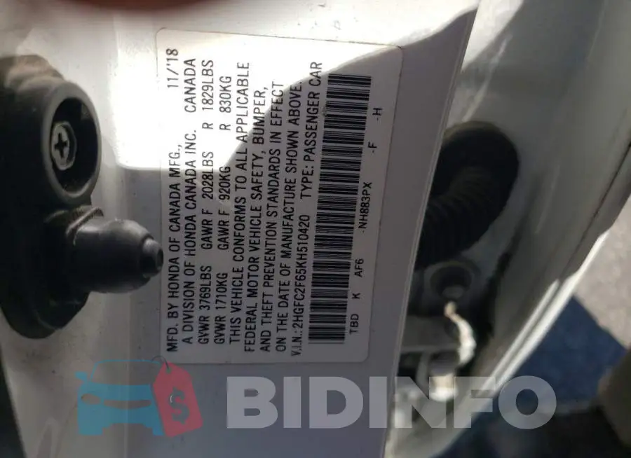 2HGFC2F65KH510420 Photo# 10