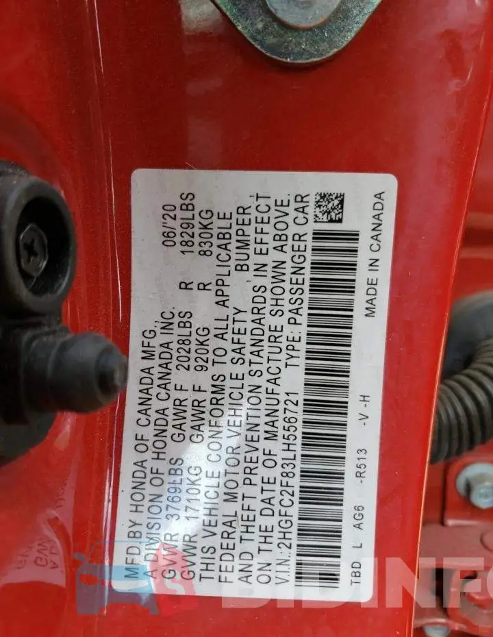 2HGFC2F83LH556721 Photo# 10