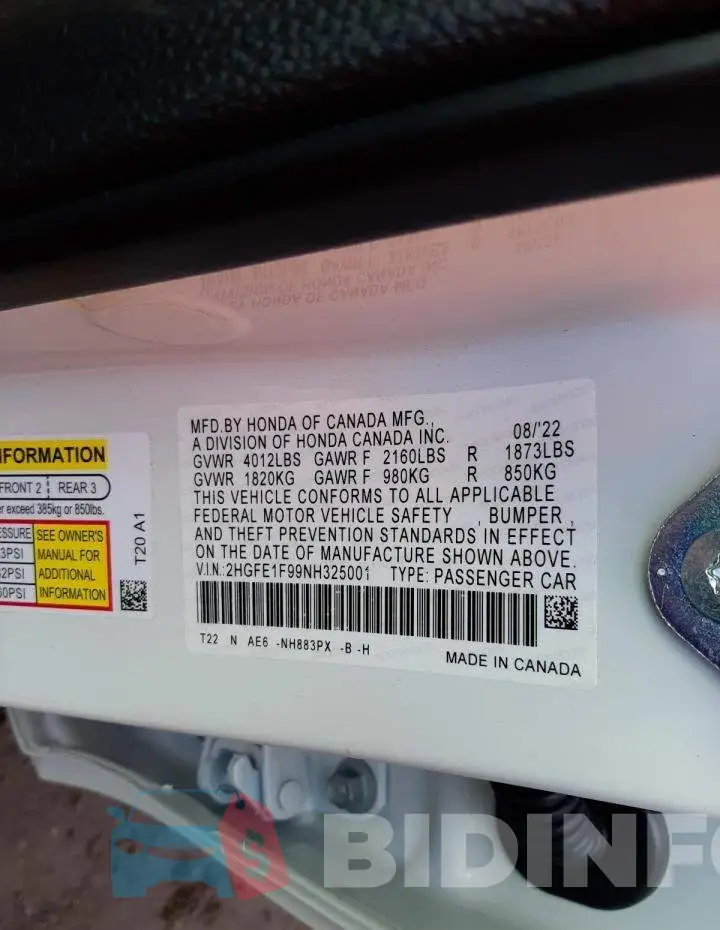 2HGFE1F99NH325001 Photo# 12