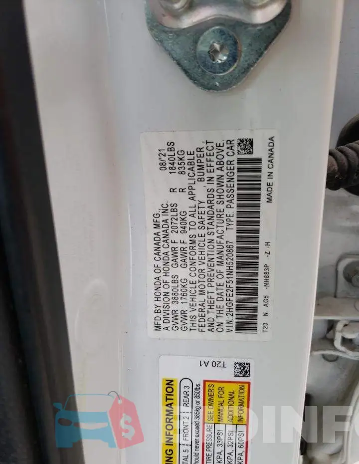 2HGFE2F51NH520867 Photo# 12