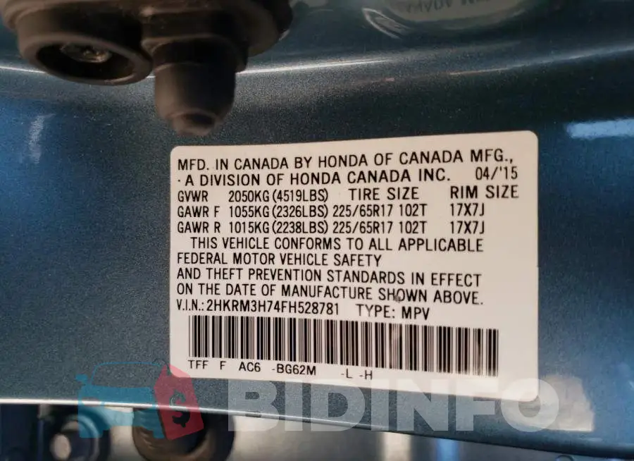 2HKRM3H74FH528781 Photo# 10