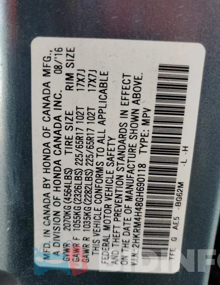 2HKRM4H48GH690118 Photo# 14