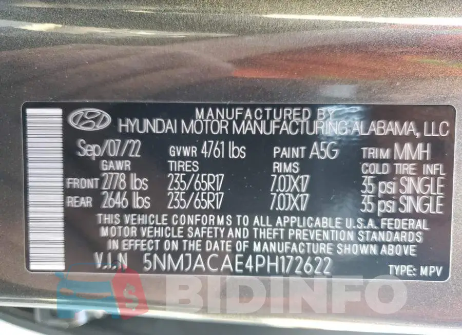 5NMJACAE4PH172622 Photo# 10