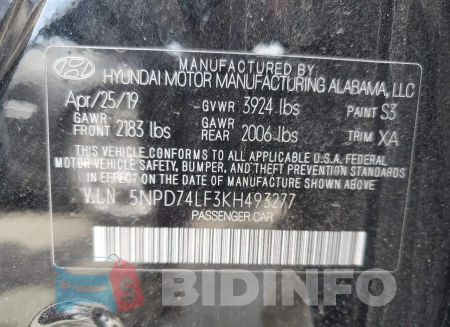 5NPD74LF3KH493277 Photo# 10