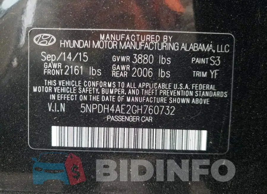 5NPDH4AE2GH760732 Photo# 12