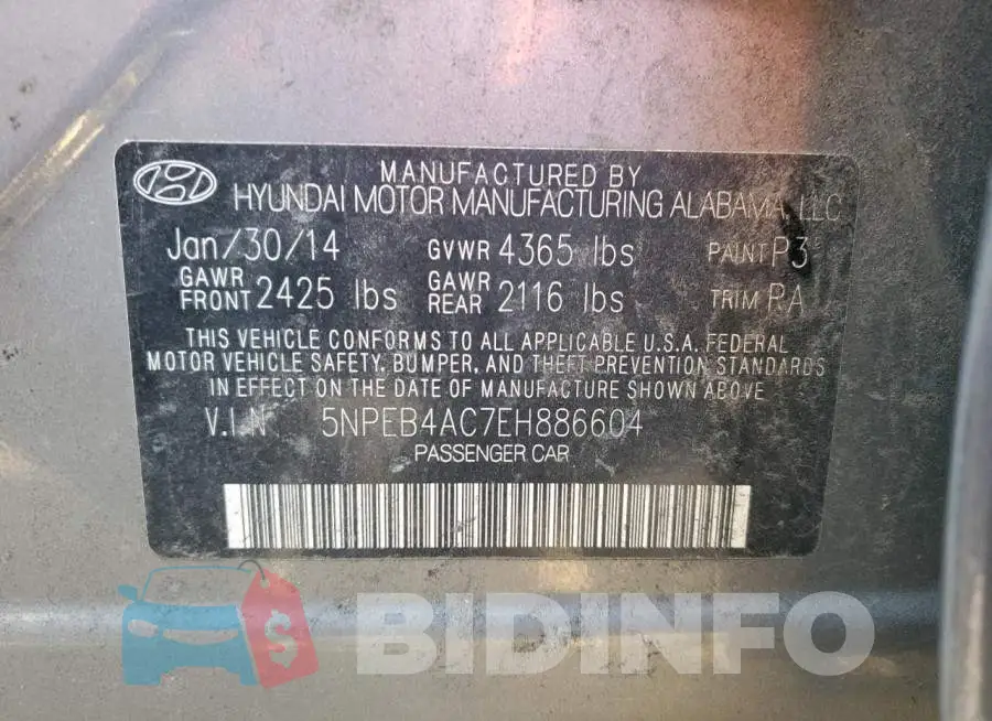 5NPEB4AC7EH886604 Photo# 13