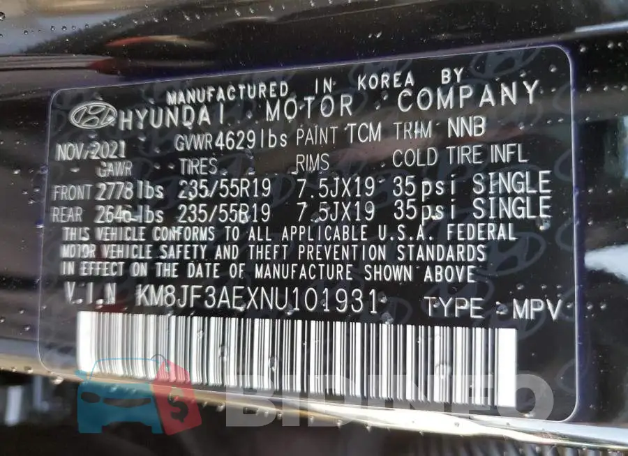 KM8JF3AEXNU101931 Photo# 10