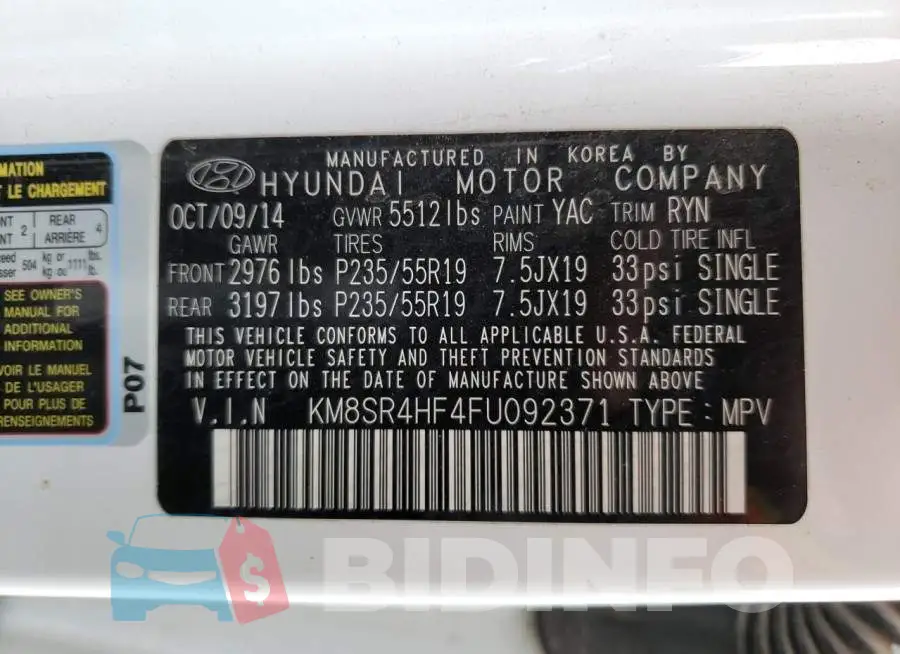 KM8SR4HF4FU092371 Photo# 10