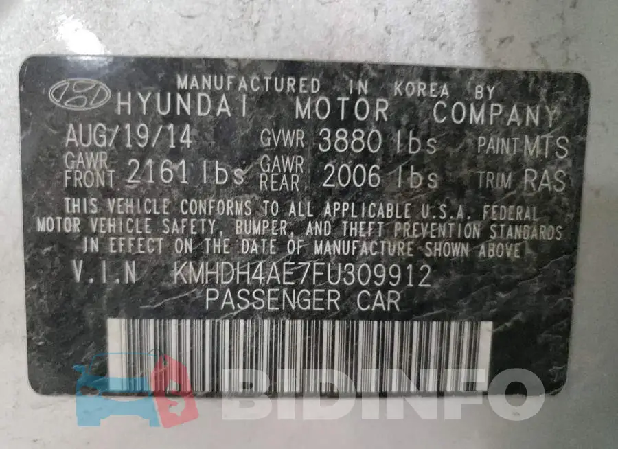 KMHDH4AE7FU309912 Photo# 10