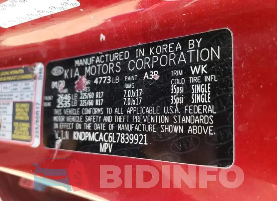 KNDPMCAC6L7839921 Photo# 10
