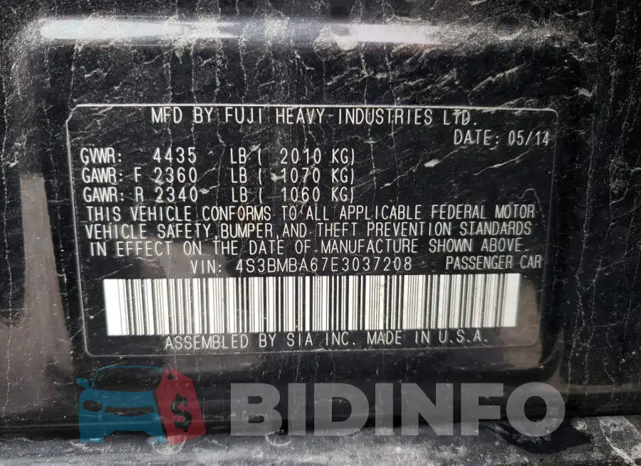 4S3BMBA67E3037208 Photo# 10
