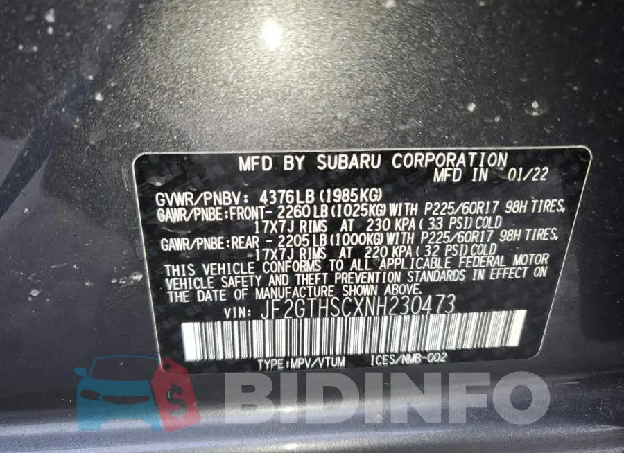 JF2GTHSCXNH230473 Photo# 14
