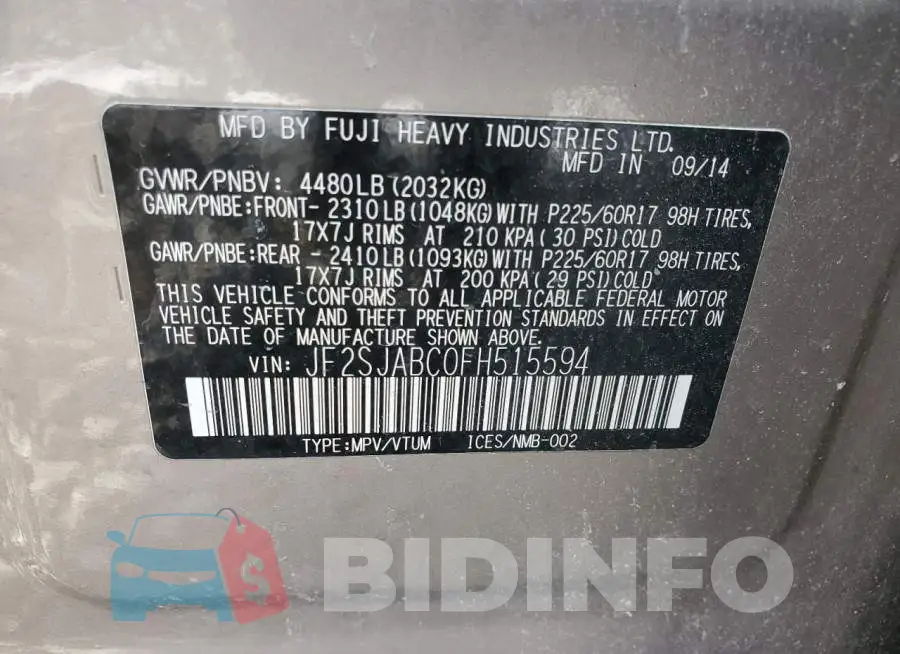 JF2SJABC0FH515594 Photo# 12