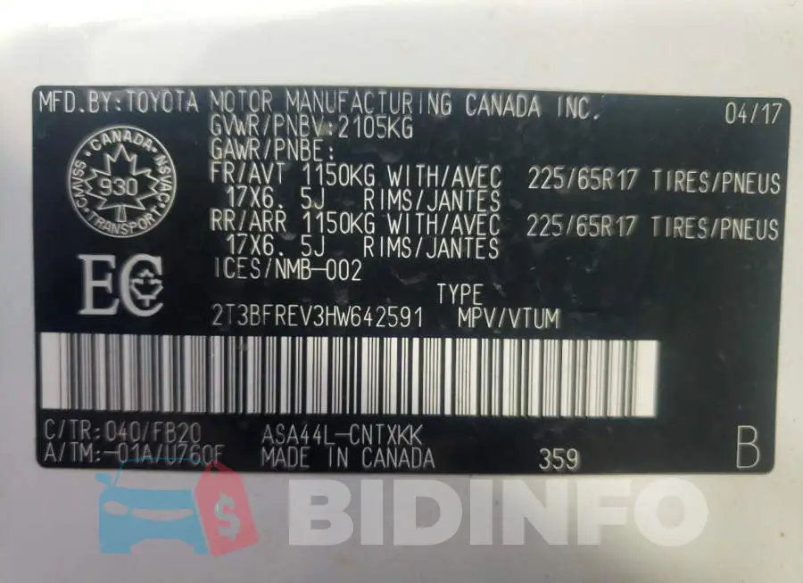 2T3BFREV3HW642591 Photo# 10