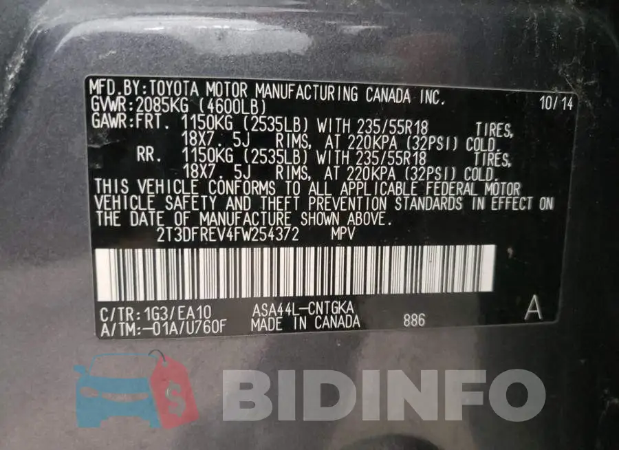 2T3DFREV4FW254372 Photo# 13