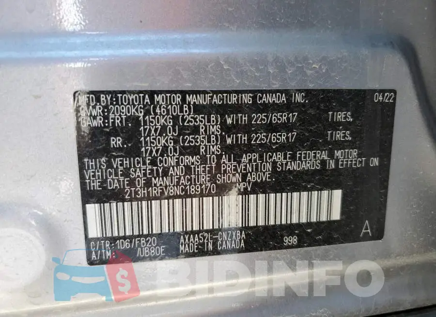 2T3H1RFV8NC189170 Photo# 13
