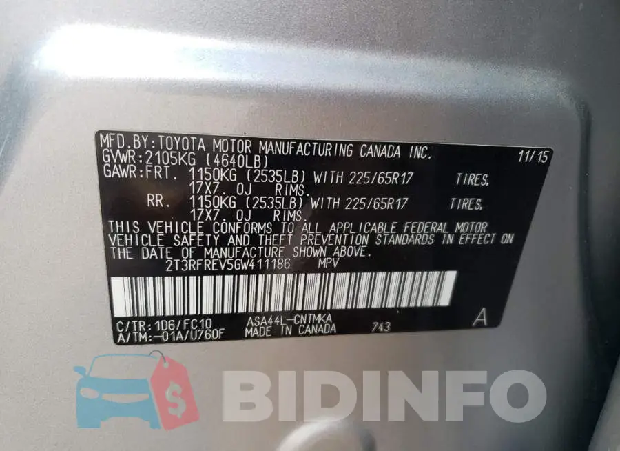 2T3RFREV5GW411186 Photo# 14
