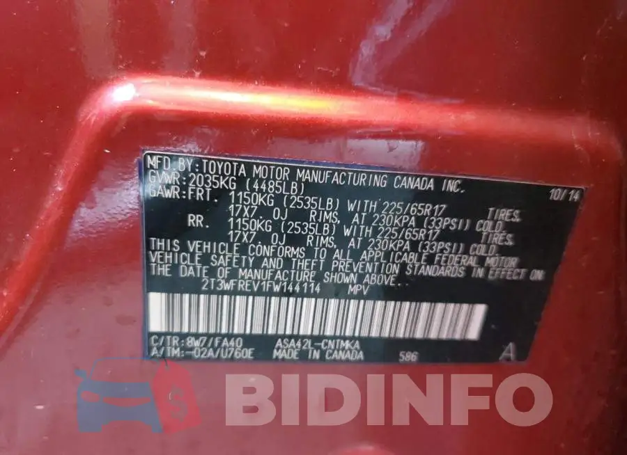 2T3WFREV1FW144114 Photo# 13