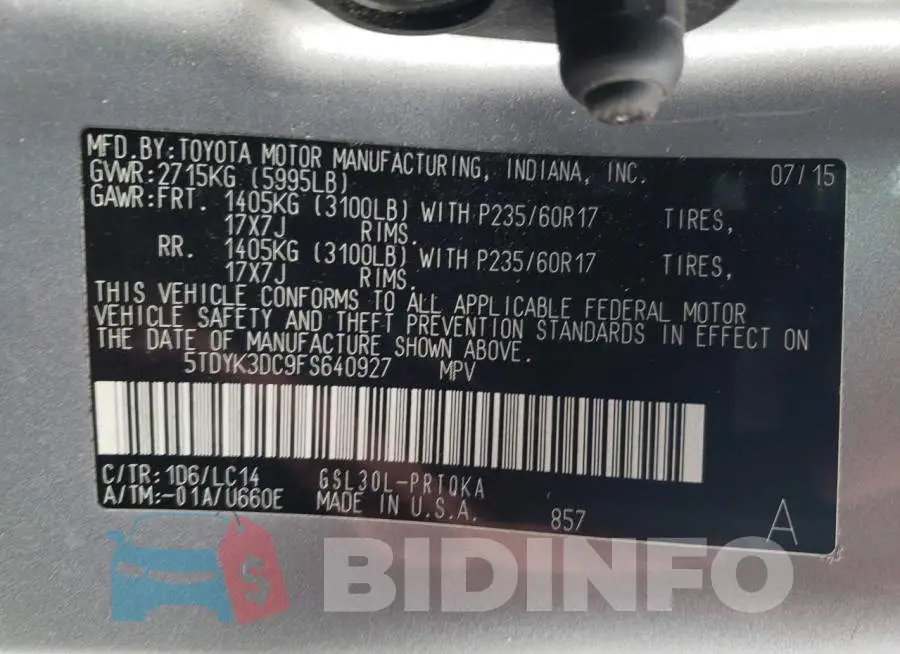 5TDYK3DC9FS640927 Photo# 13